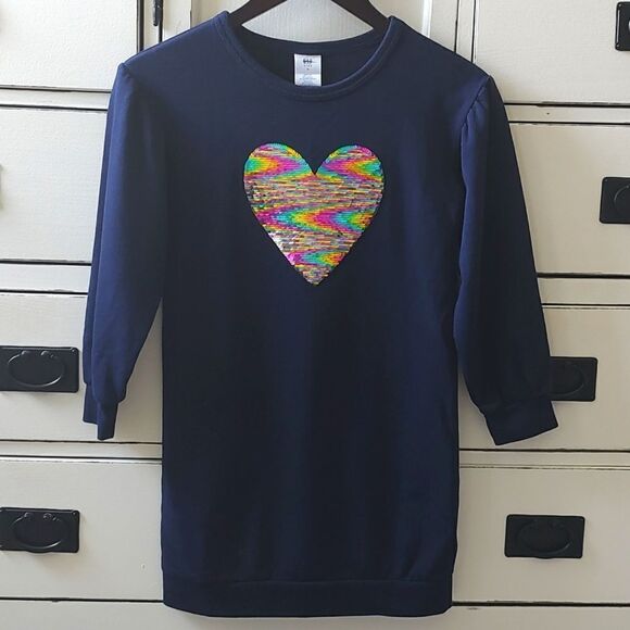 Gap Kids Size Medium Heart‎ Flip Sequin Navy Sweatshirt Dress - Picture 3 of 8